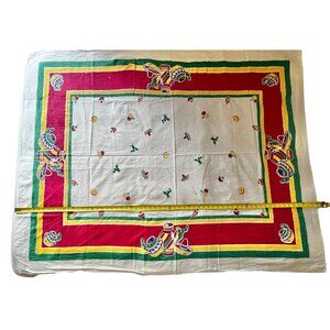 Southwestern Tablecloth 63” x 49” VTG With Red Green Yellow & Blue Stripes